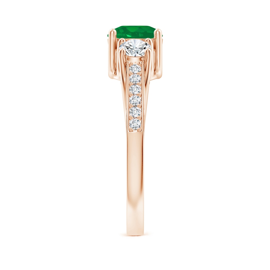 6mm AA Classic Prong Set Round Emerald and Diamond Three Stone Ring in Rose Gold side 299