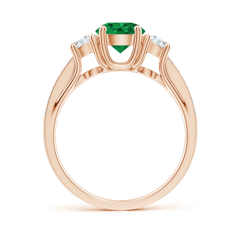 6mm AAA Classic Prong Set Round Emerald and Diamond Three Stone Ring in 18K Rose Gold side 199