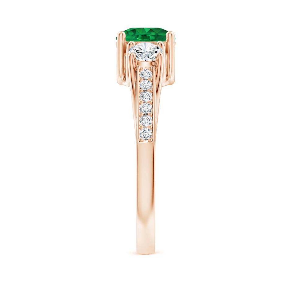 6mm AAA Classic Prong Set Round Emerald and Diamond Three Stone Ring in 18K Rose Gold side 299