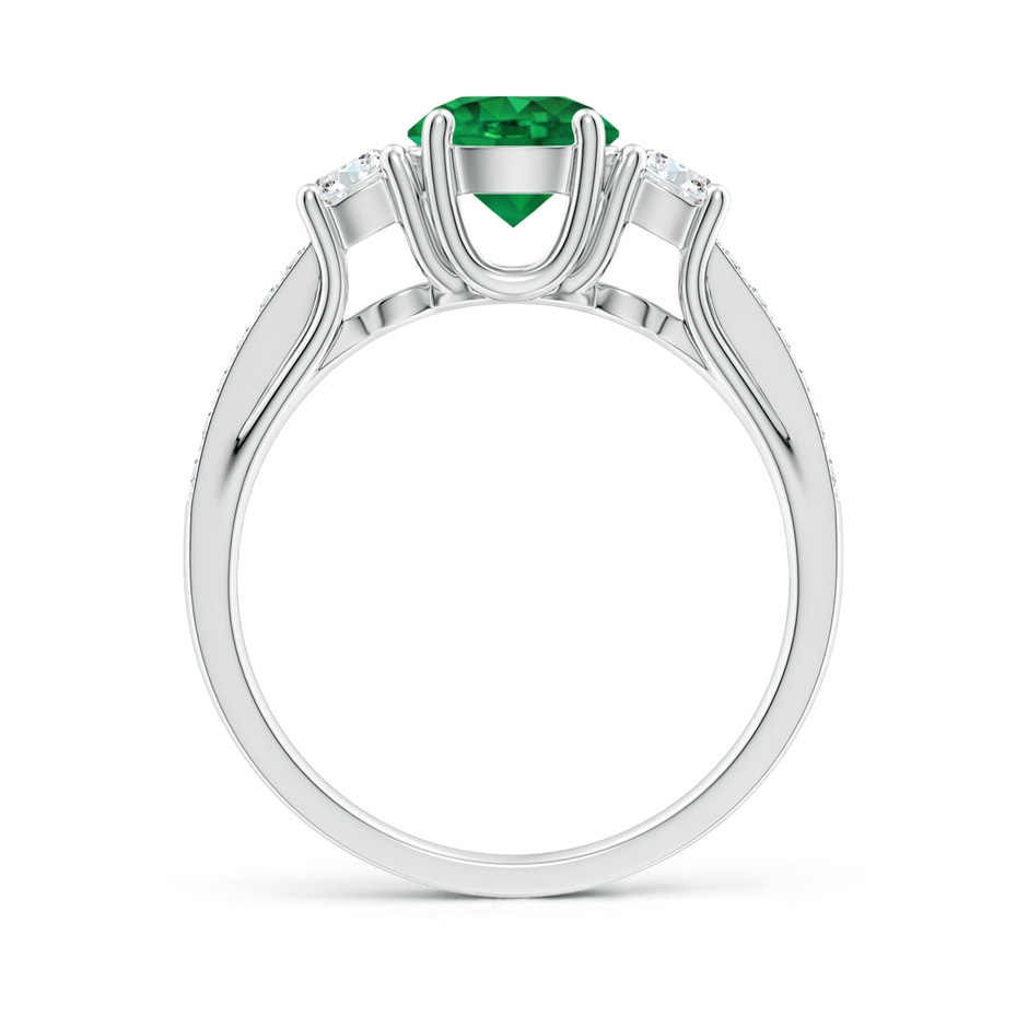 6mm AAA Classic Prong Set Round Emerald and Diamond Three Stone Ring in 18K White Gold side 199