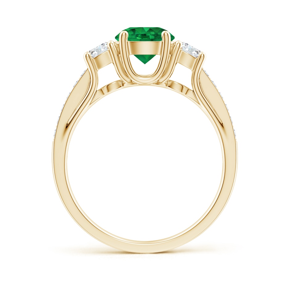 6mm AAA Classic Prong Set Round Emerald and Diamond Three Stone Ring in 18K Yellow Gold side 199