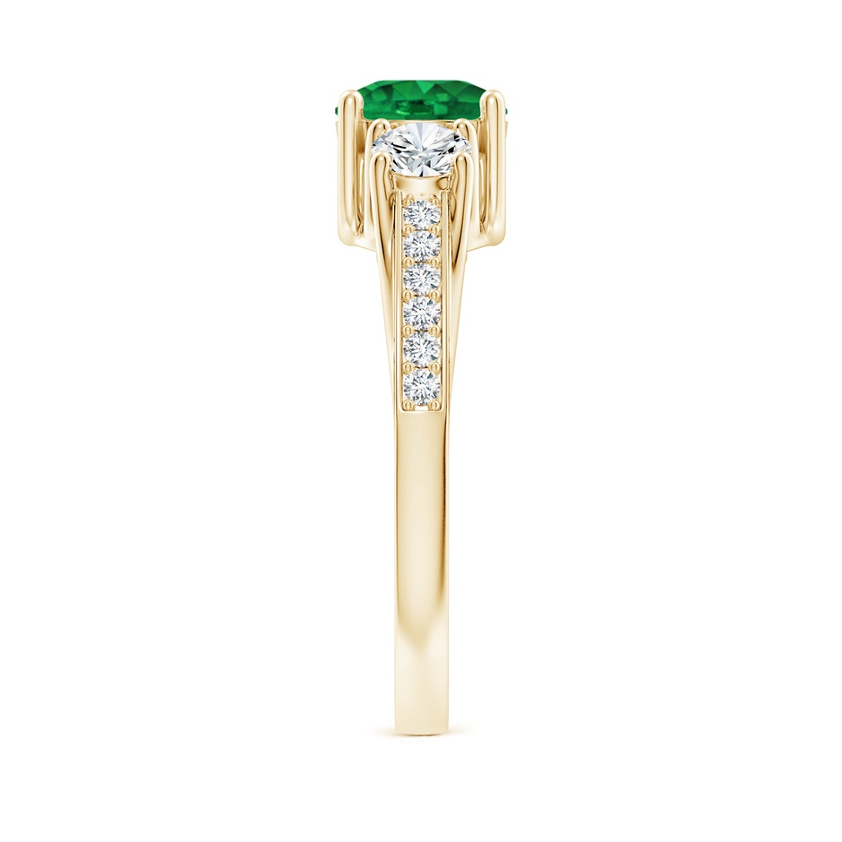6mm AAA Classic Prong Set Round Emerald and Diamond Three Stone Ring in 18K Yellow Gold side 299