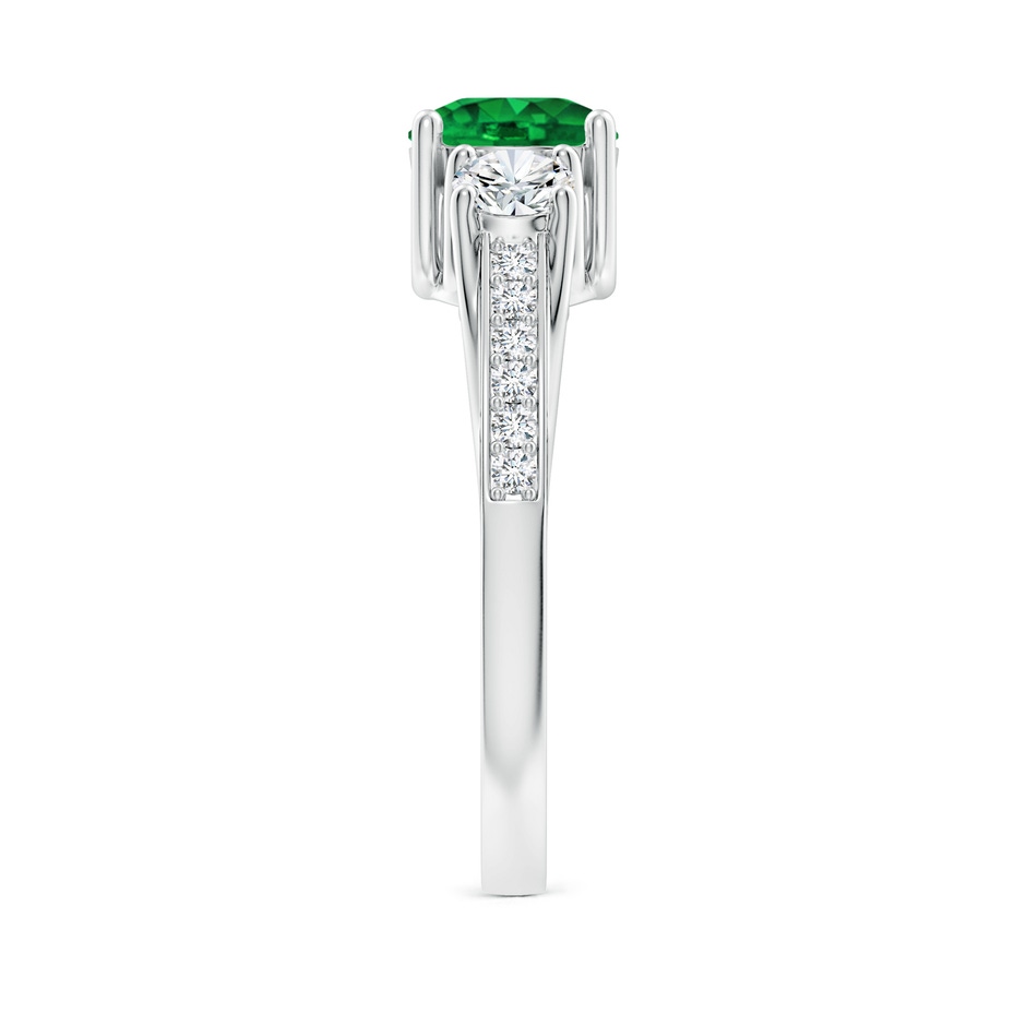 6mm AAAA Classic Prong Set Round Emerald and Diamond Three Stone Ring in White Gold side 299