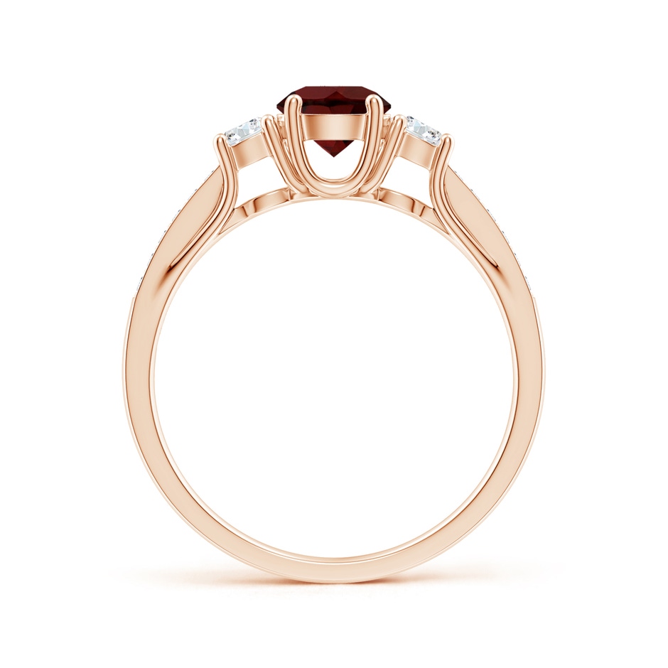 5mm AA Classic Prong Set Round Garnet and Diamond Three Stone Ring in Rose Gold side 199