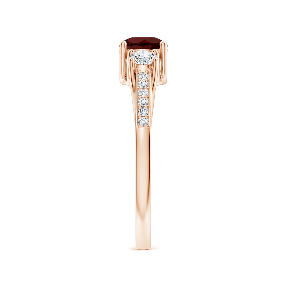 5mm AA Classic Prong Set Round Garnet and Diamond Three Stone Ring in Rose Gold side 299