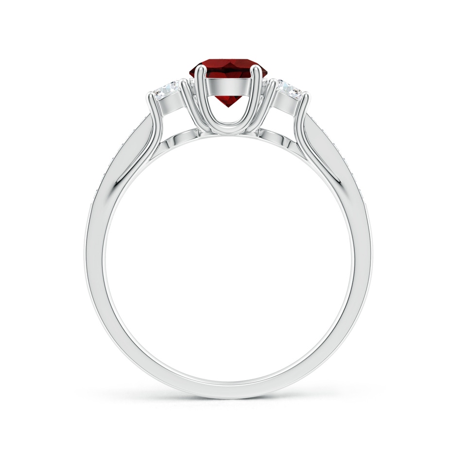 5mm AAA Classic Prong Set Round Garnet and Diamond Three Stone Ring in White Gold side-1