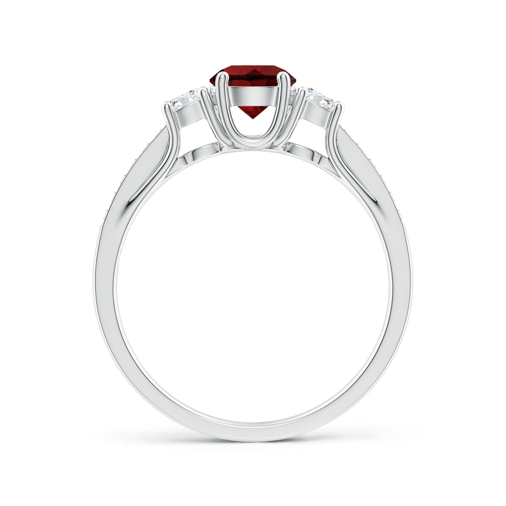 5mm AAA Classic Prong Set Round Garnet and Diamond Three Stone Ring in White Gold - side 199