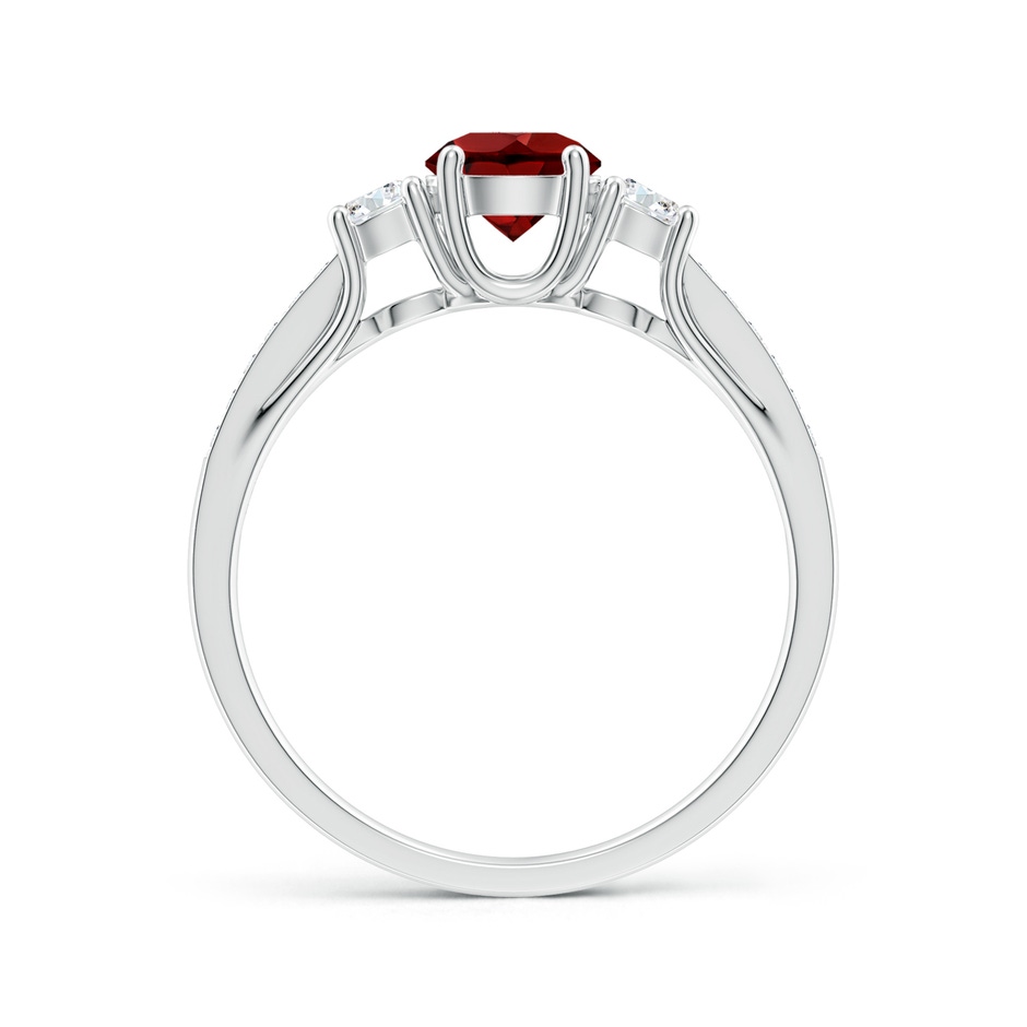 5mm AAAA Classic Prong Set Round Garnet and Diamond Three Stone Ring in 18K White Gold side 199
