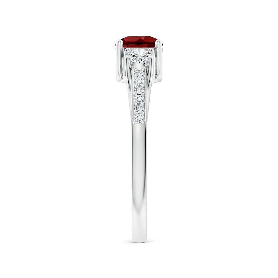 5mm AAAA Classic Prong Set Round Garnet and Diamond Three Stone Ring in 18K White Gold side 299