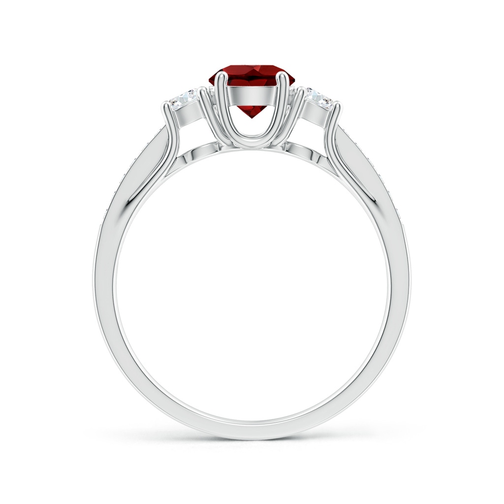 5mm AAAA Classic Prong Set Round Garnet and Diamond Three Stone Ring in P950 Platinum Side-1
