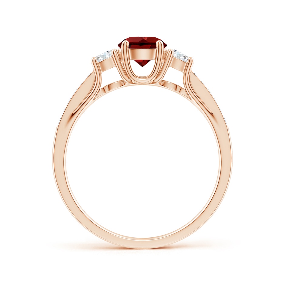 5mm AAAA Classic Prong Set Round Garnet and Diamond Three Stone Ring in Rose Gold side 199