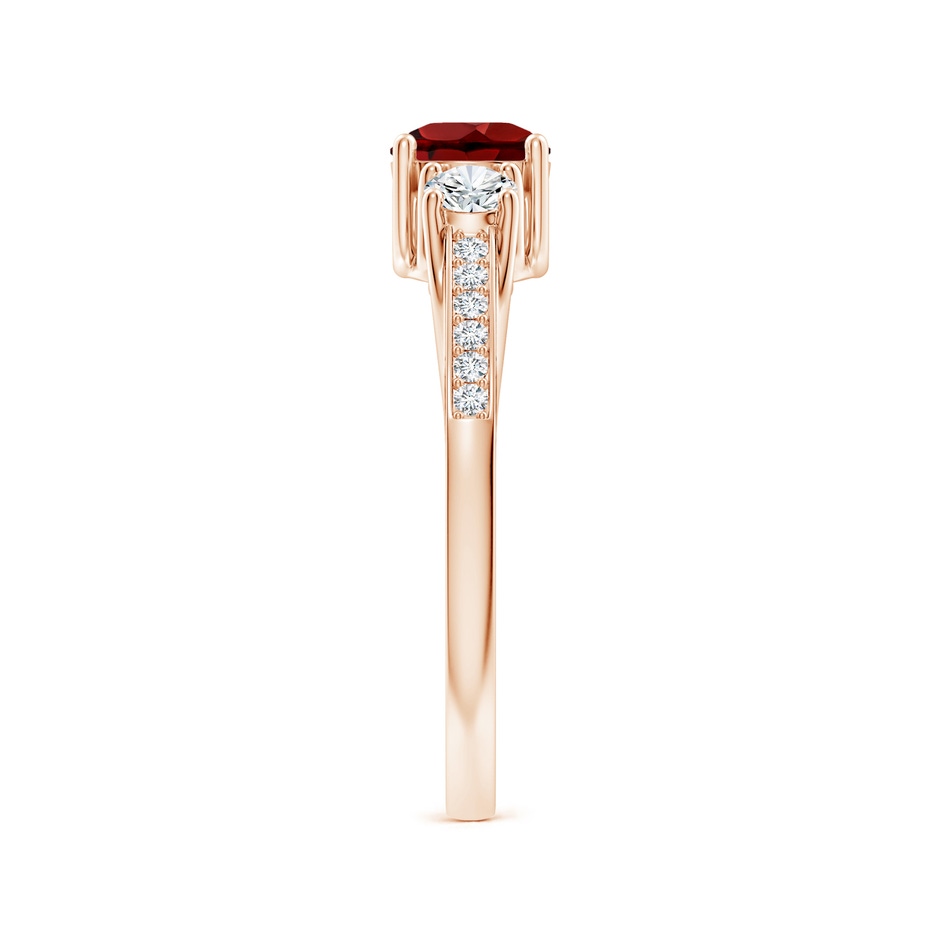 5mm AAAA Classic Prong Set Round Garnet and Diamond Three Stone Ring in Rose Gold side 299