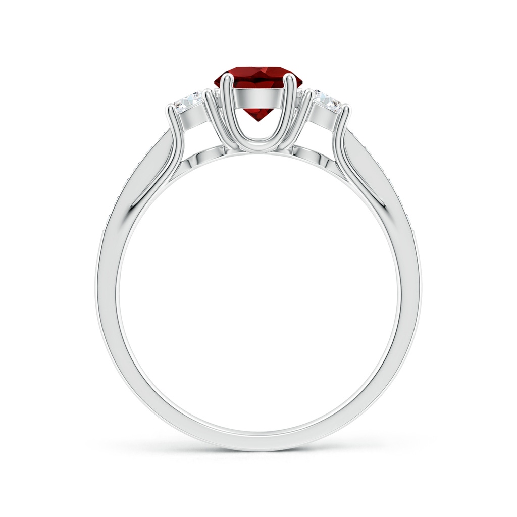 5mm AAAA Classic Prong Set Round Garnet and Diamond Three Stone Ring in White Gold - side 199
