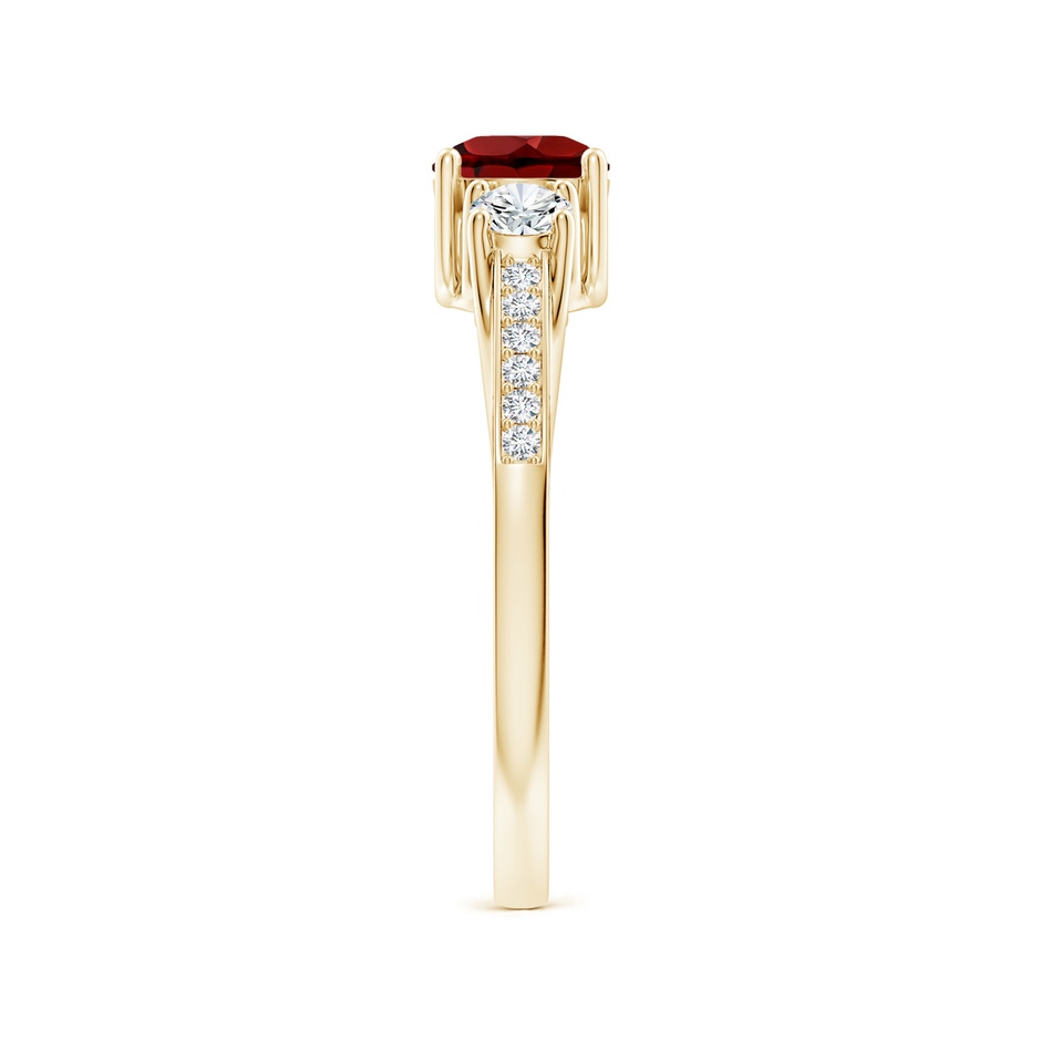 5mm AAAA Classic Prong Set Round Garnet and Diamond Three Stone Ring in Yellow Gold side 299