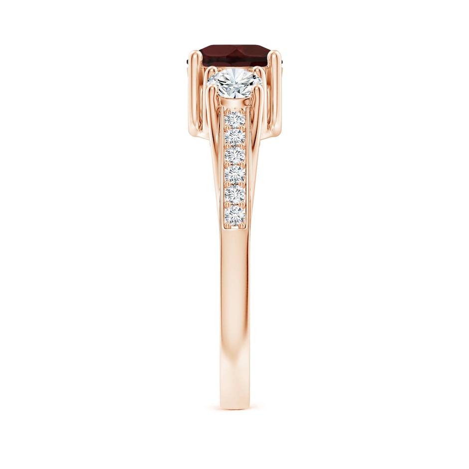 6mm A Classic Prong Set Round Garnet and Diamond Three Stone Ring in 18K Rose Gold side 299
