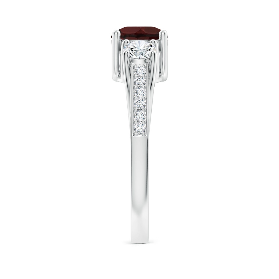 6mm A Classic Prong Set Round Garnet and Diamond Three Stone Ring in 18K White Gold side 299