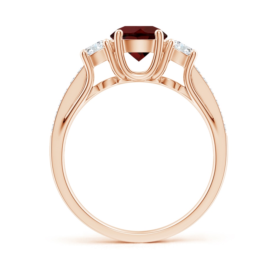 6mm AA Classic Prong Set Round Garnet and Diamond Three Stone Ring in Rose Gold side 199