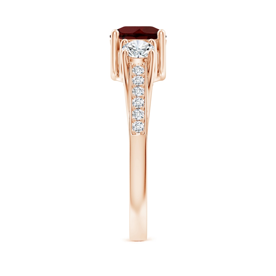 6mm AA Classic Prong Set Round Garnet and Diamond Three Stone Ring in Rose Gold side 299