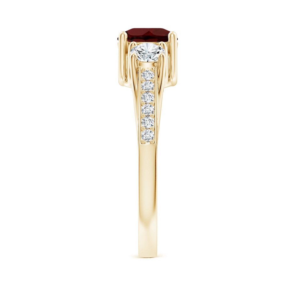 6mm AA Classic Prong Set Round Garnet and Diamond Three Stone Ring in Yellow Gold side 299