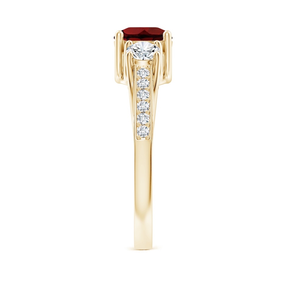 6mm AAA Classic Prong Set Round Garnet and Diamond Three Stone Ring in 18K Yellow Gold side 299