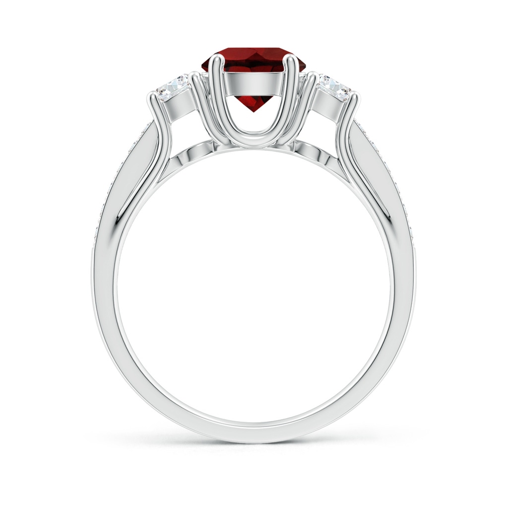 6mm AAA Classic Prong Set Round Garnet and Diamond Three Stone Ring in White Gold Side-1
