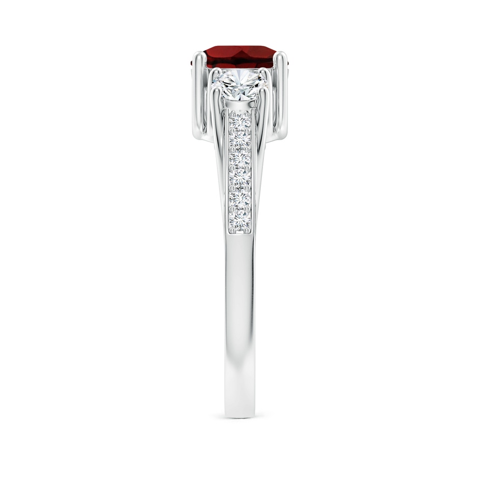 6mm AAA Classic Prong Set Round Garnet and Diamond Three Stone Ring in White Gold side 299
