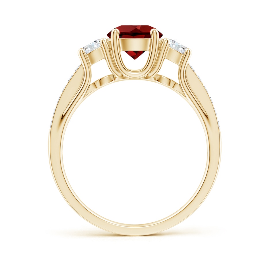 6mm AAAA Classic Prong Set Round Garnet and Diamond Three Stone Ring in 18K Yellow Gold side 199