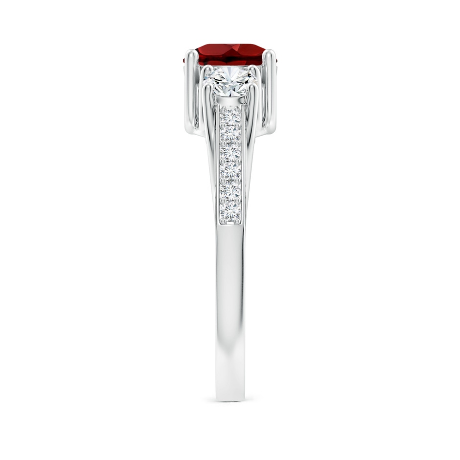 6mm AAAA Classic Prong Set Round Garnet and Diamond Three Stone Ring in P950 Platinum side 299