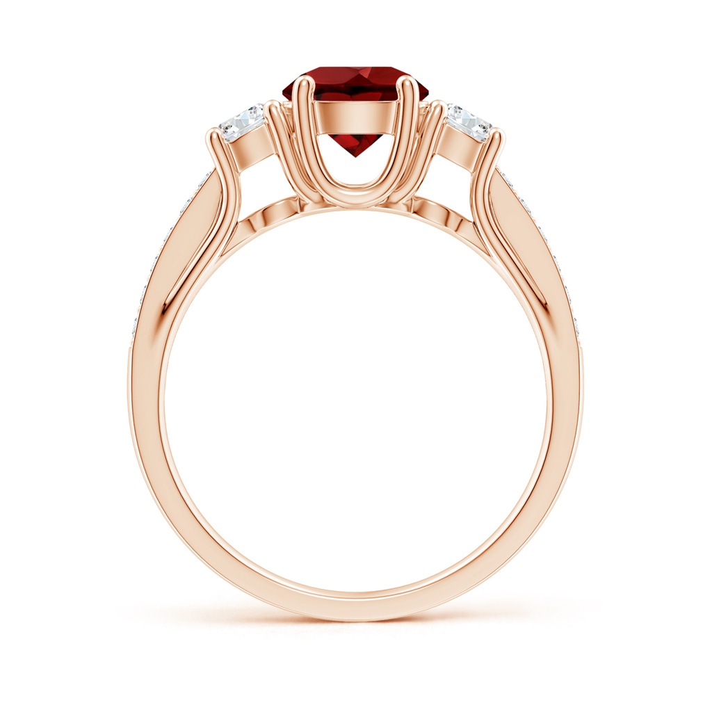 6mm AAAA Classic Prong Set Round Garnet and Diamond Three Stone Ring in Rose Gold Side-1