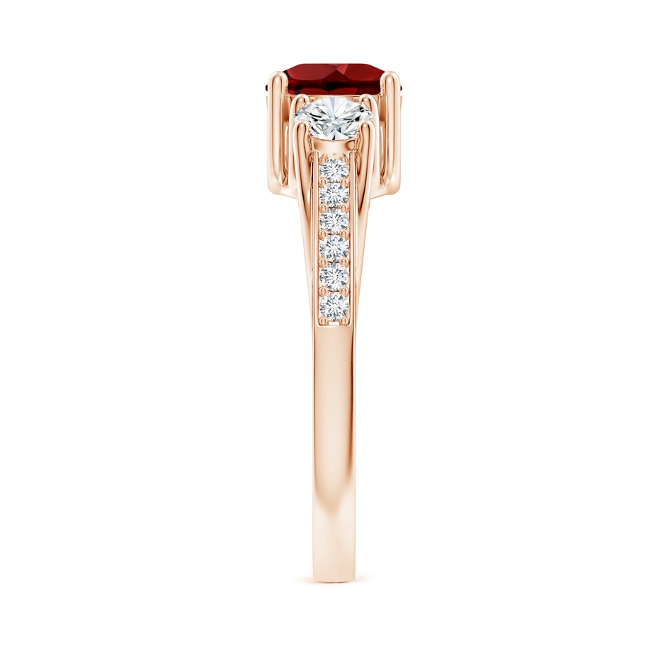 6mm AAAA Classic Prong Set Round Garnet and Diamond Three Stone Ring in Rose Gold side 299
