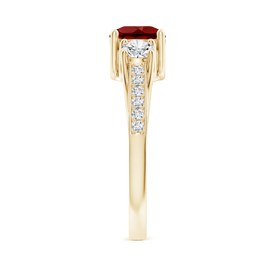 6mm AAAA Classic Prong Set Round Garnet and Diamond Three Stone Ring in Yellow Gold side 299