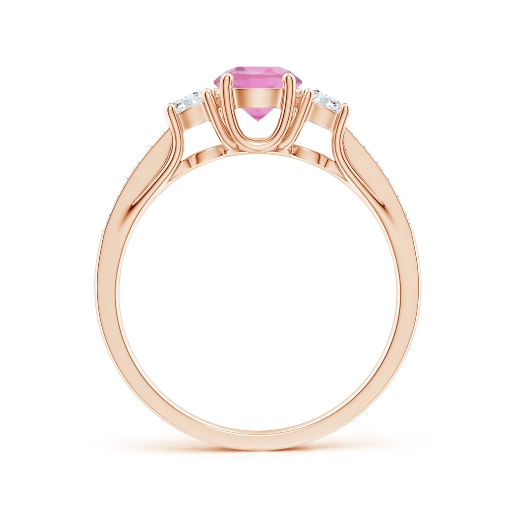 5mm AA Classic Prong Set Round Pink Tourmaline and Diamond Three Stone Ring in Rose Gold Side 199