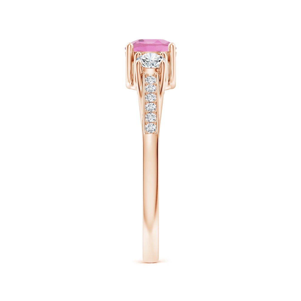5mm AA Classic Prong Set Round Pink Tourmaline and Diamond Three Stone Ring in Rose Gold Side 299