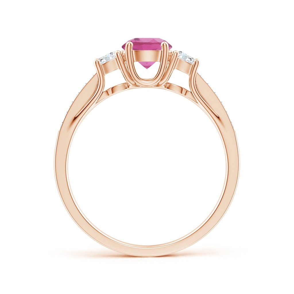 5mm AAA Classic Prong Set Round Pink Tourmaline and Diamond Three Stone Ring in Rose Gold Side 199