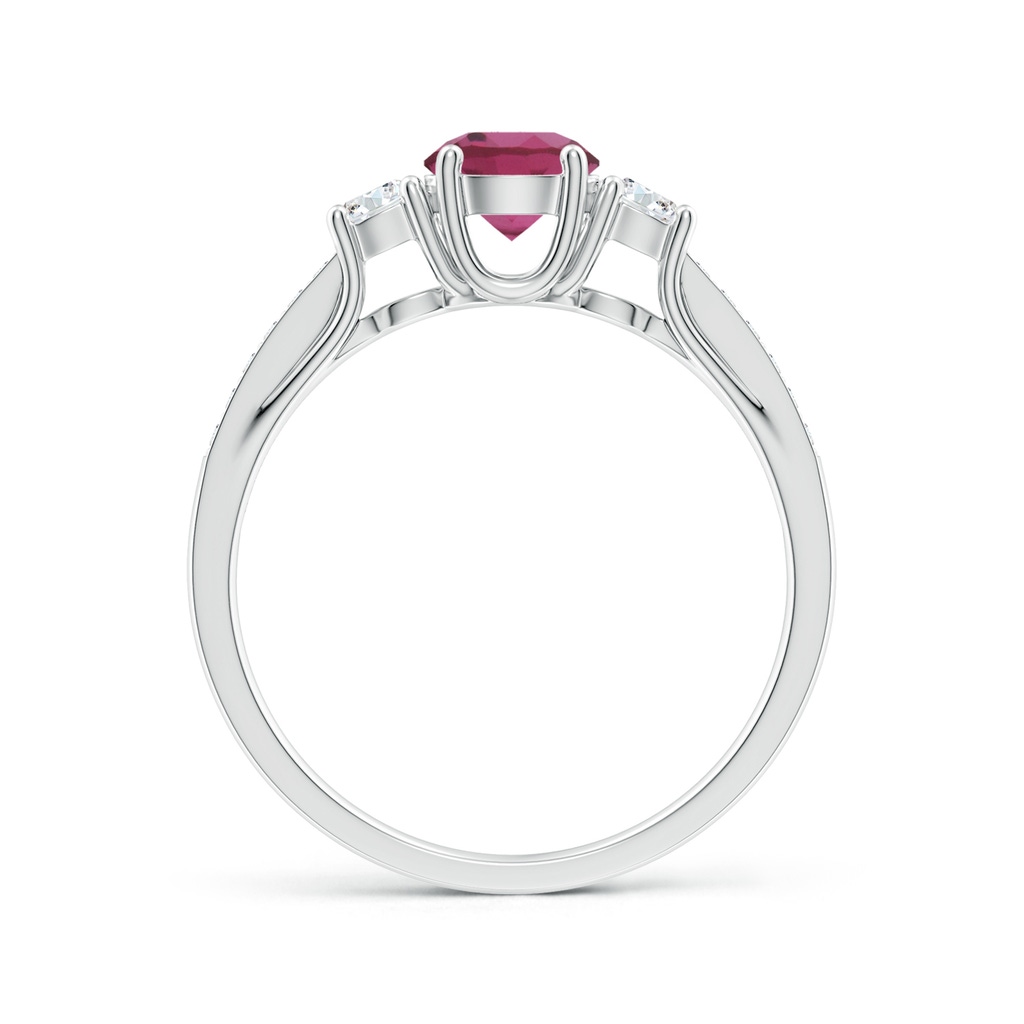 5mm AAAA Classic Prong Set Round Pink Tourmaline and Diamond Three Stone Ring in P950 Platinum Side 199