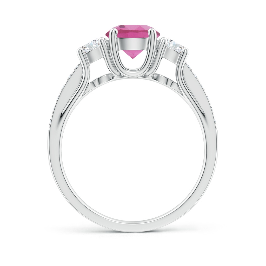 6mm AAA Classic Prong Set Round Pink Tourmaline and Diamond Three Stone Ring in White Gold Side 199