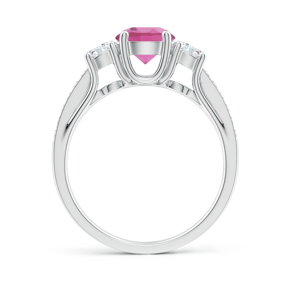 6mm AAA Classic Prong Set Round Pink Tourmaline and Diamond Three Stone Ring in White Gold side 199