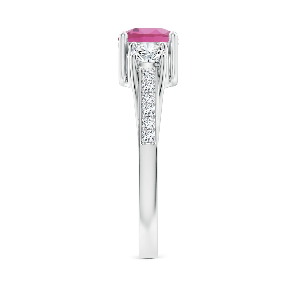6mm AAA Classic Prong Set Round Pink Tourmaline and Diamond Three Stone Ring in White Gold Side 299