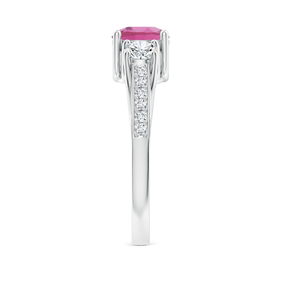 6mm AAA Classic Prong Set Round Pink Tourmaline and Diamond Three Stone Ring in White Gold side 299