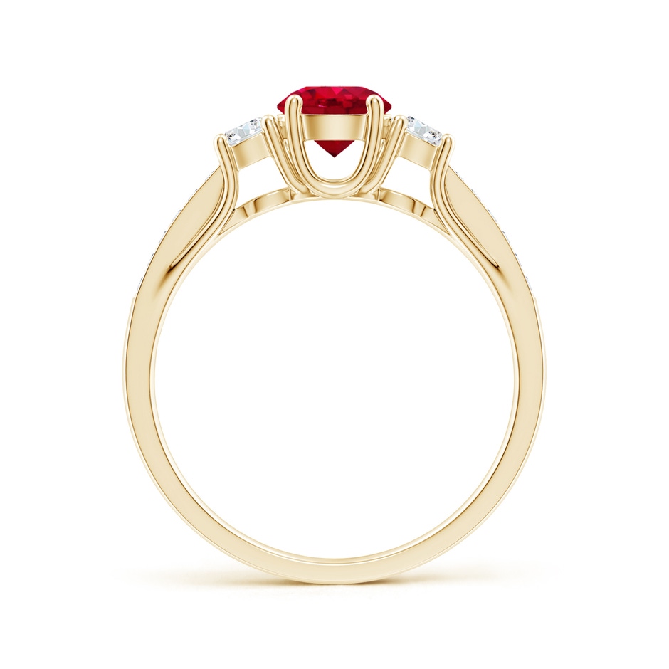 5mm AAA Classic Prong Set Ruby and Diamond Three Stone Ring in Yellow Gold side-1