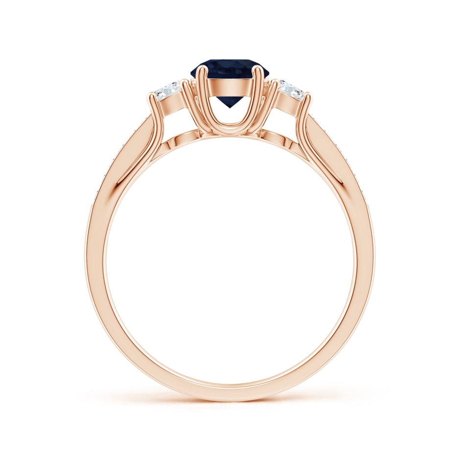 5mm A Classic Prong Set Round Blue Sapphire and Diamond Three Stone Engagement Ring in Rose Gold side 199