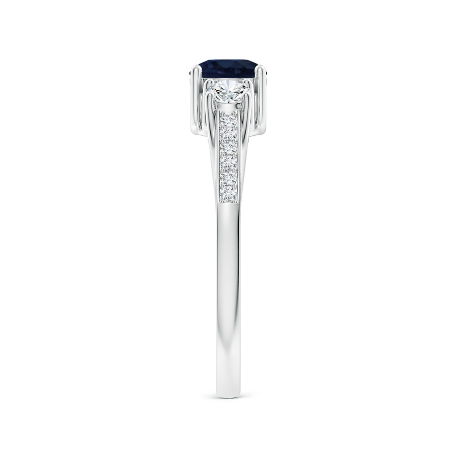 5mm A Classic Prong Set Round Blue Sapphire and Diamond Three Stone Engagement Ring in White Gold side 299