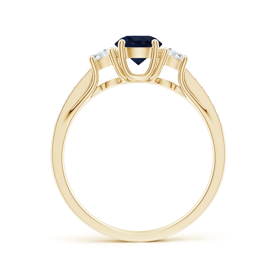 5mm A Classic Prong Set Round Blue Sapphire and Diamond Three Stone Engagement Ring in Yellow Gold side 199