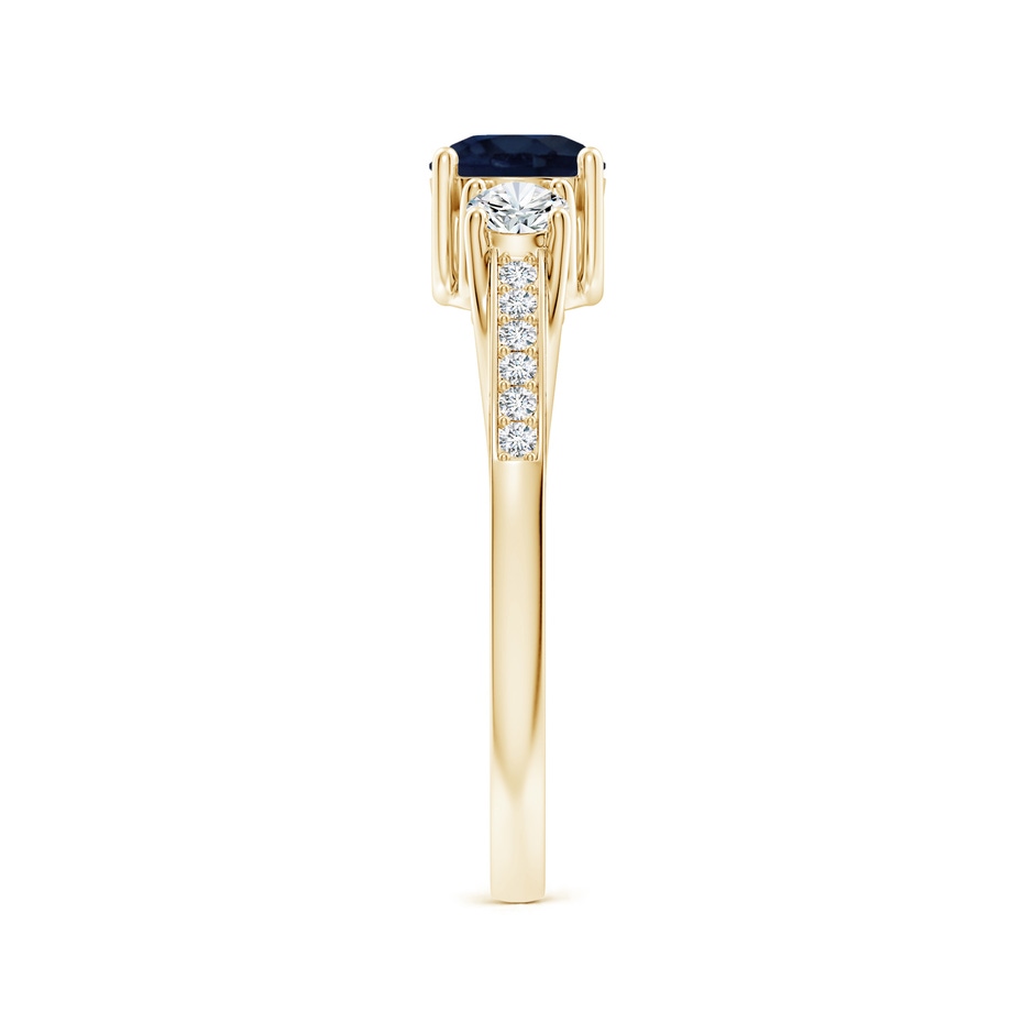5mm A Classic Prong Set Round Blue Sapphire and Diamond Three Stone Engagement Ring in Yellow Gold side 299
