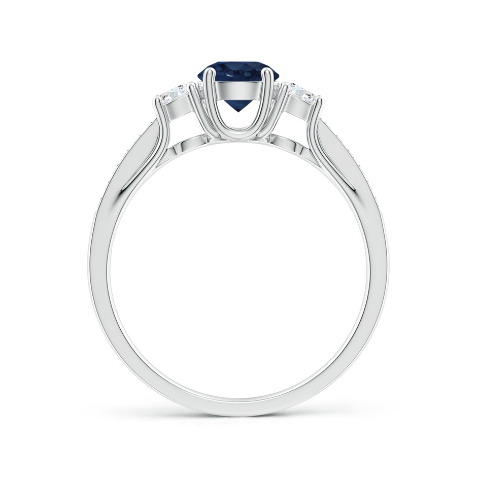 5mm AA Classic Prong Set Round Blue Sapphire and Diamond Three Stone Engagement Ring in P950 Platinum side 199