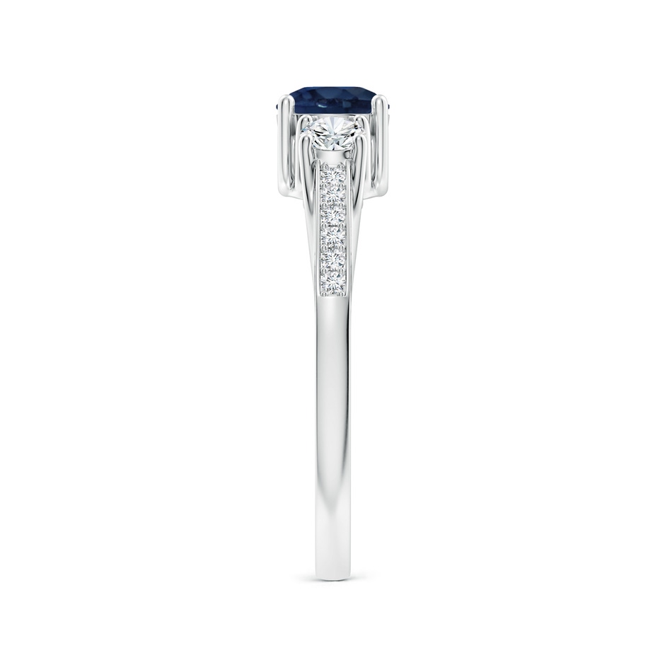 5mm AA Classic Prong Set Round Blue Sapphire and Diamond Three Stone Engagement Ring in P950 Platinum side 299