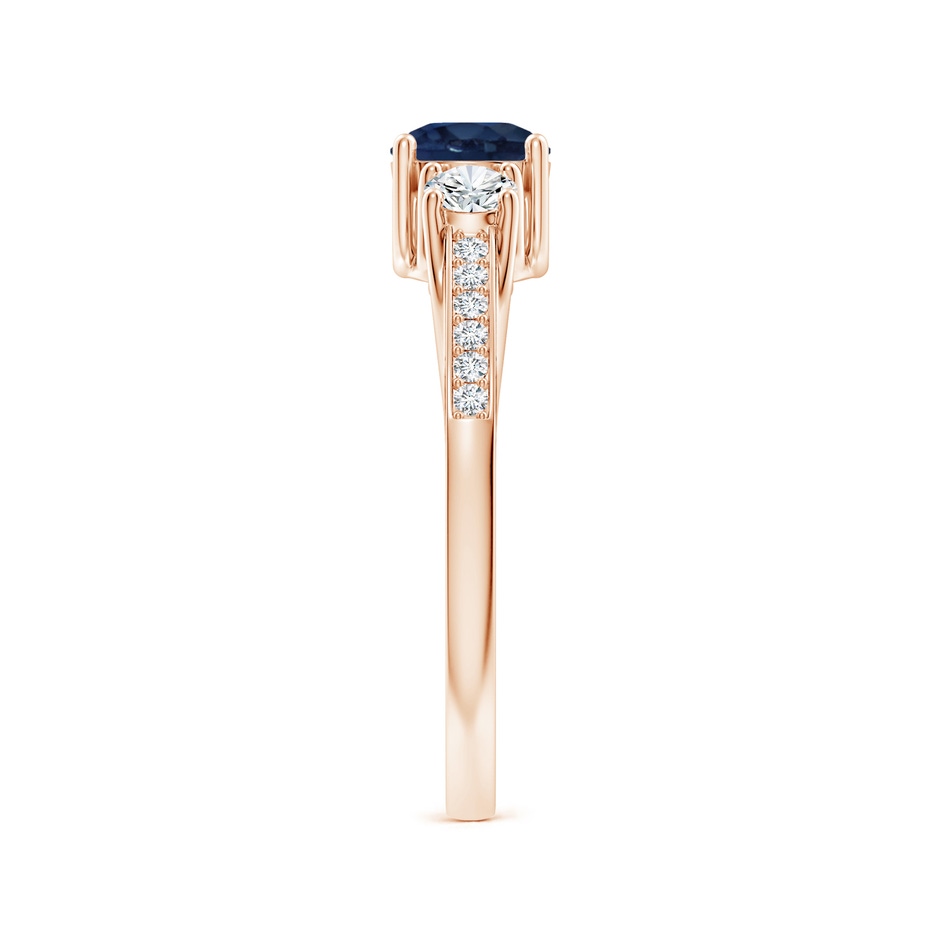 5mm AA Classic Prong Set Round Blue Sapphire and Diamond Three Stone Engagement Ring in Rose Gold side 299