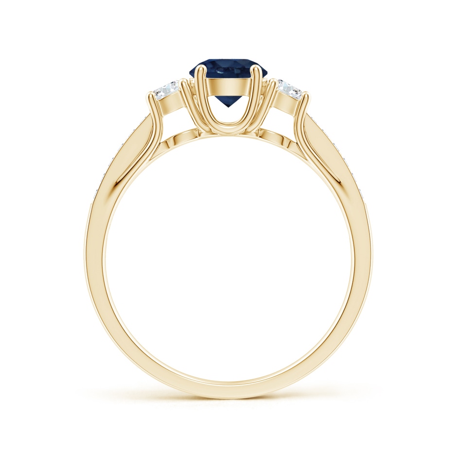 5mm AA Classic Prong Set Round Blue Sapphire and Diamond Three Stone Engagement Ring in Yellow Gold side 199