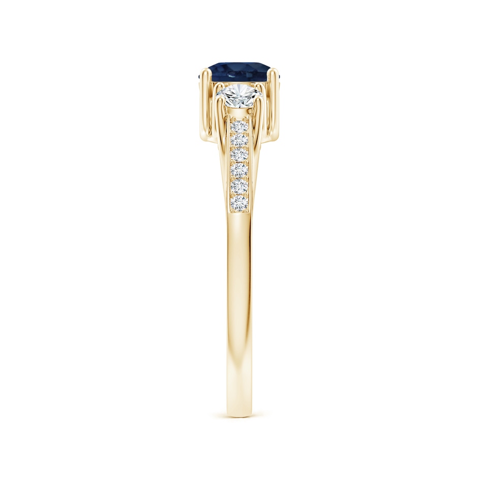 5mm AA Classic Prong Set Round Blue Sapphire and Diamond Three Stone Engagement Ring in Yellow Gold side 299