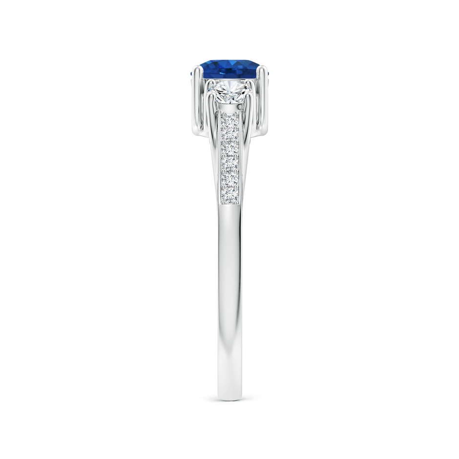 5mm AAA Classic Prong Set Round Blue Sapphire and Diamond Three Stone Engagement Ring in P950 Platinum side 299